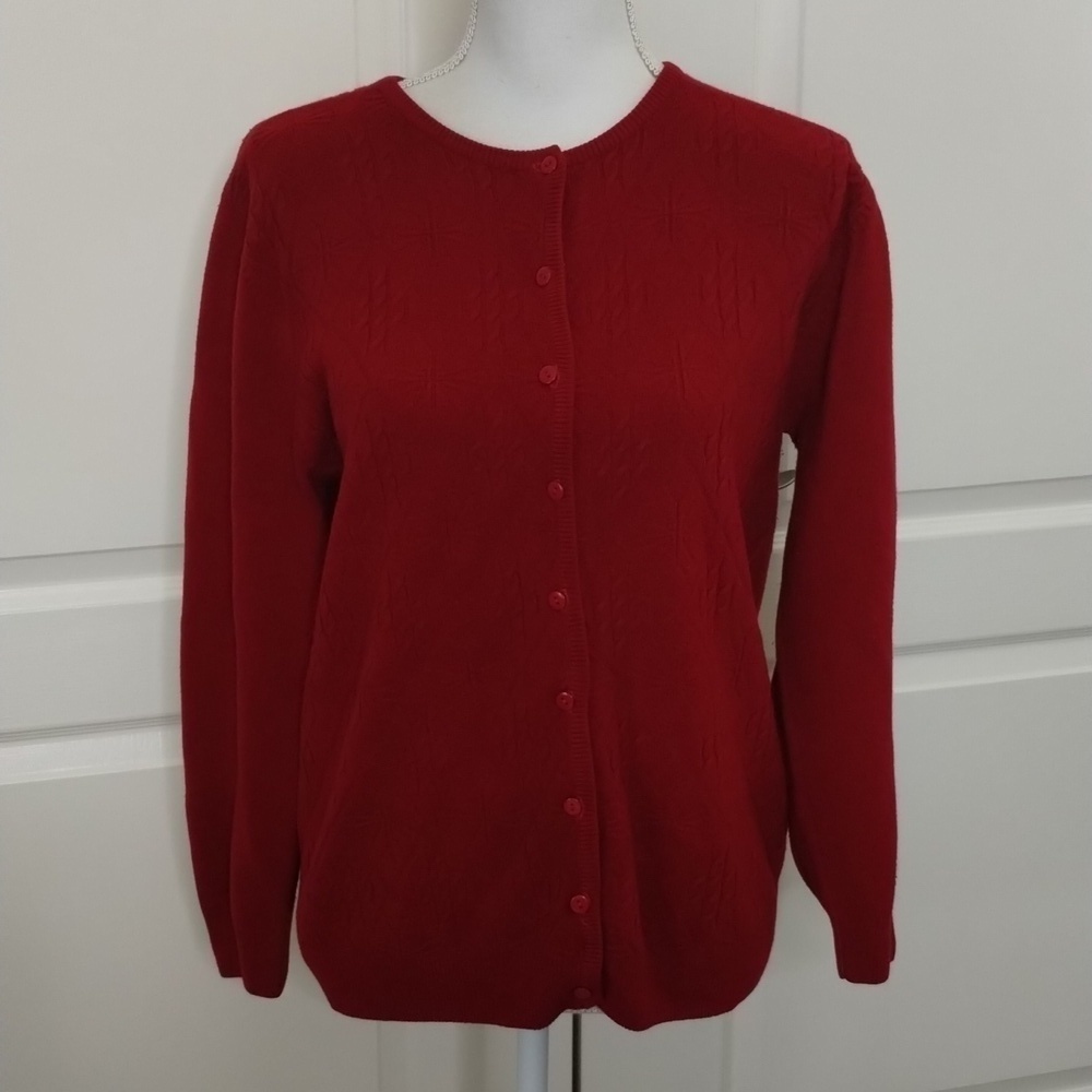 Brisa Clad Button Down Sweater Red Medium Vintage